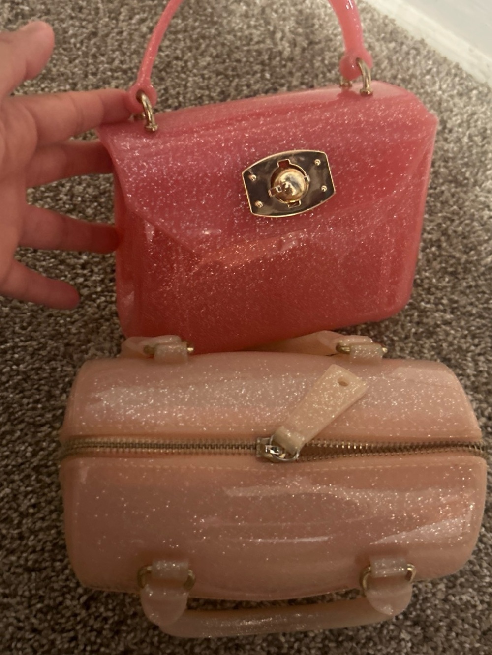 Pink Glitter Mini Top-Handle Bag - Sparkle Finish